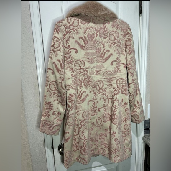 giacca penny lane Pink Faux Fur Collar Tapestry Sz Medium pea Coat Retro - Picture 4 of 7